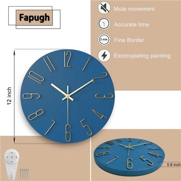 12 Inch Wall Clock Silent Non Ticking,Preciser Modern Style Decor Clock for Home - Picture 2 of 6